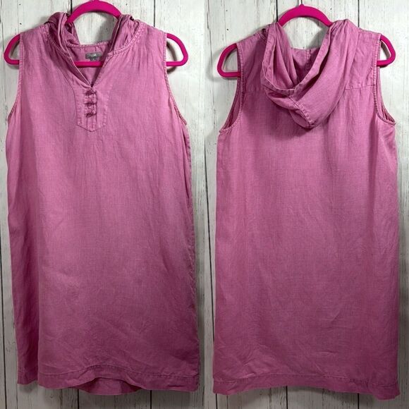 J Jill Linen Sleeveless Hooded Lagenlook Minimalist Beachy Pink  Shift Dress - Picture 1 of 15